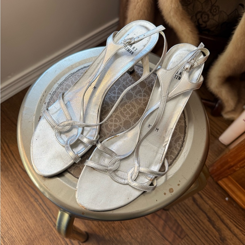 Stuart Weitzman Metallic Silver Strappy Sandals